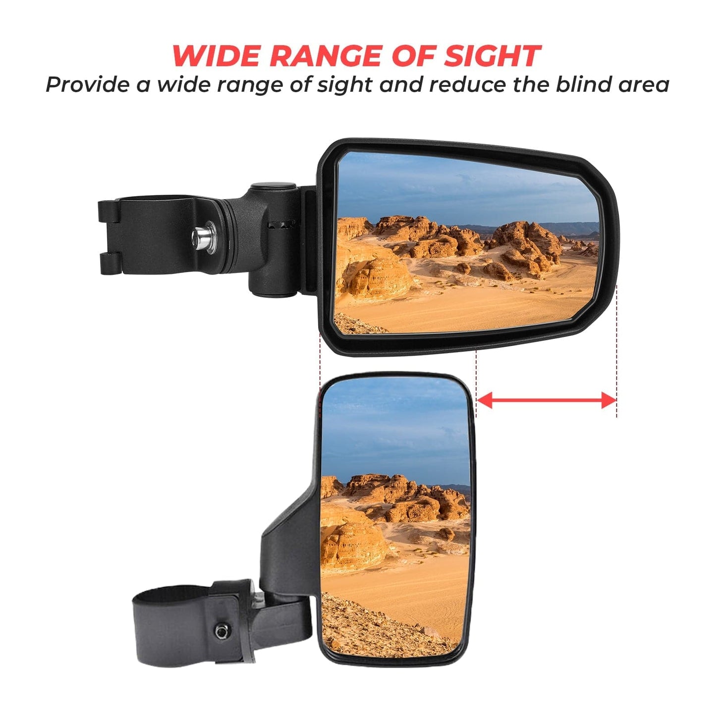 Adjustable Side View Convex Mirror for 1.75’’ Roll Cage Fit Yamaha Rhino