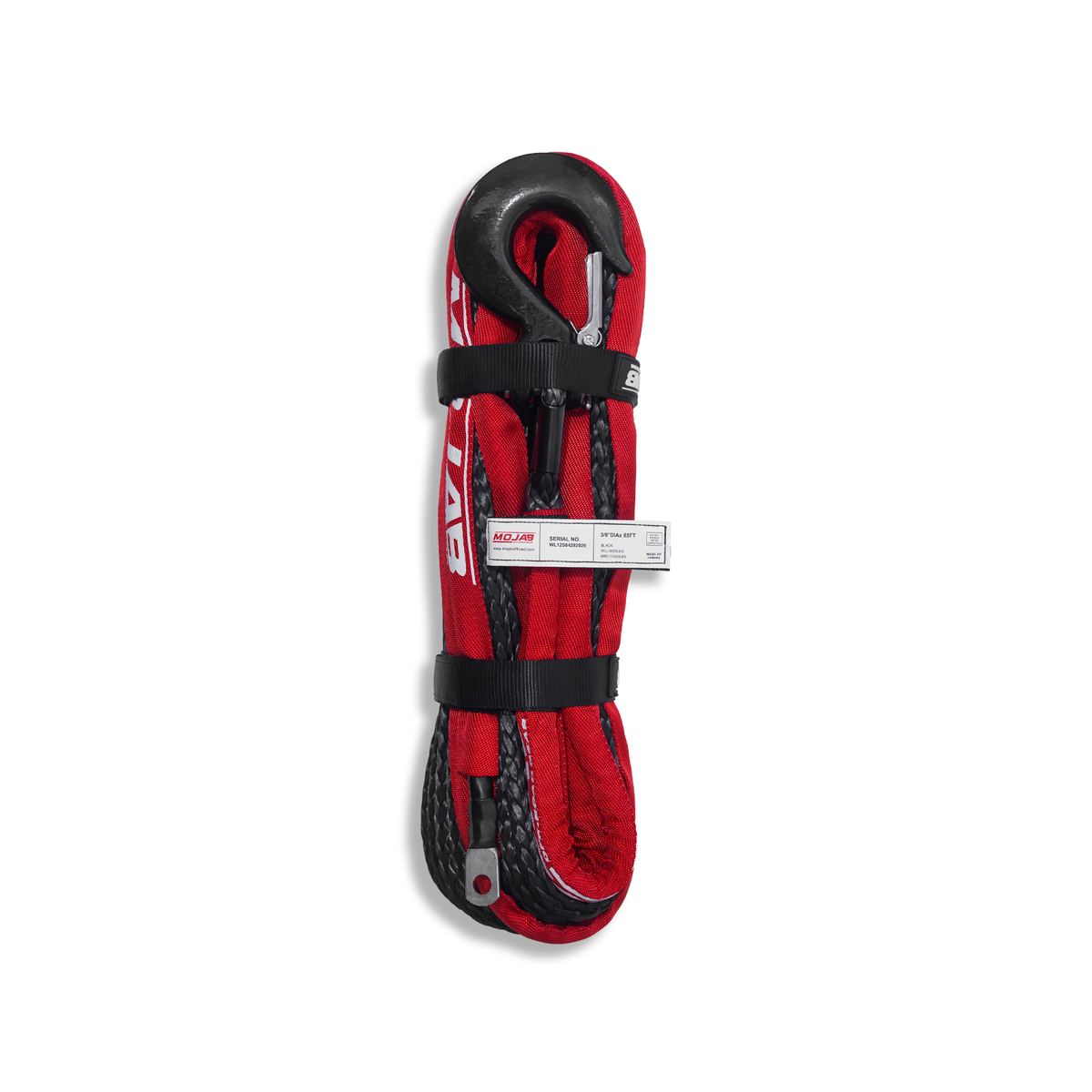 MOJAB 3/8āā x 85ā Synthetic Winch Rope with Forged Hook - Black - Kinetic rope