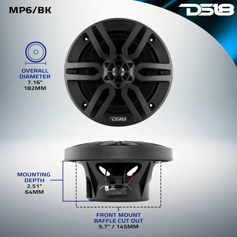 MP 6.5’’ 2-Way Coaxial Marine Speaker 60 Watts Rms 4-Ohm -Black