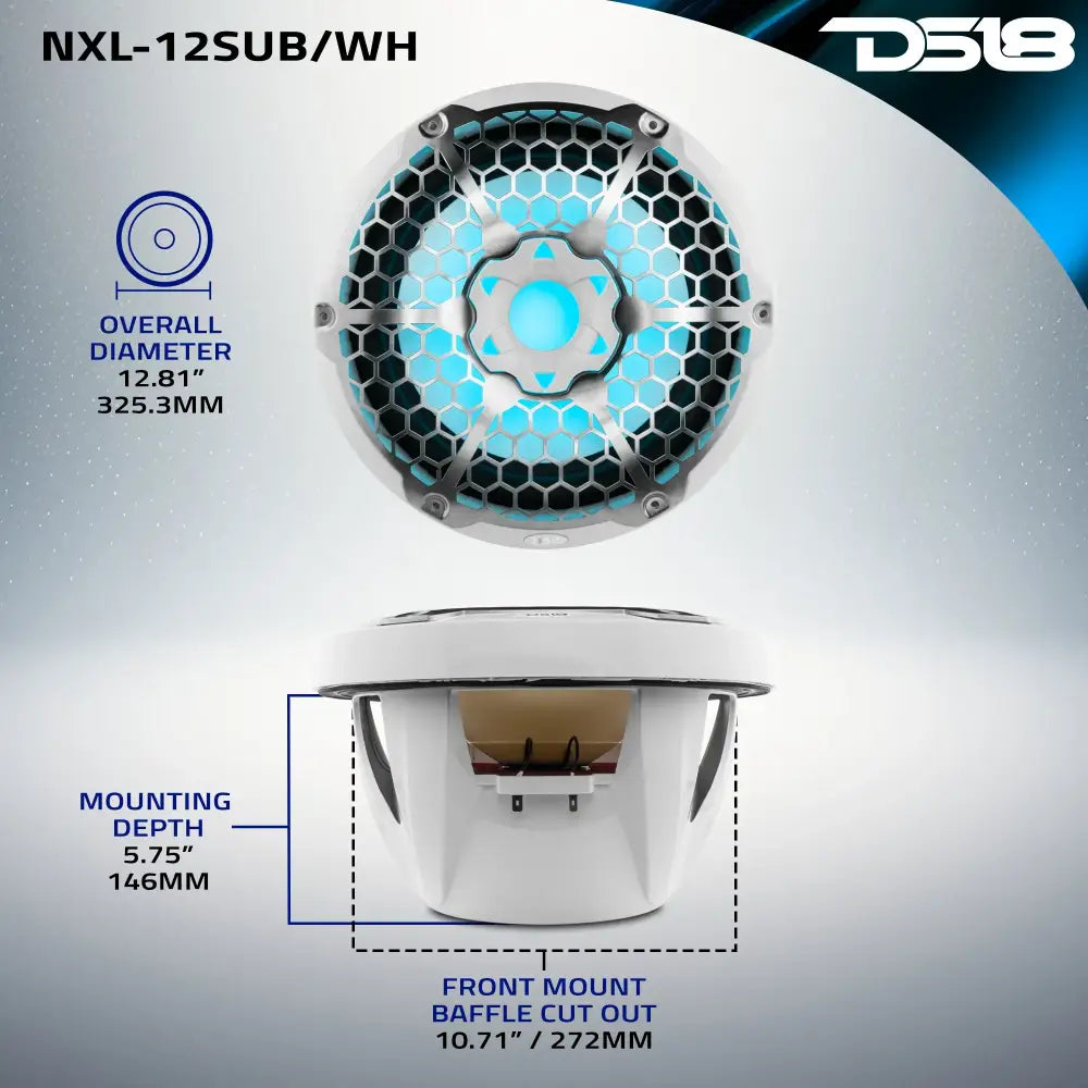 NXL 12’’ Marine Subwoofer With LED RGB Lights 350 Watts Rms SVC 4-Ohm -White