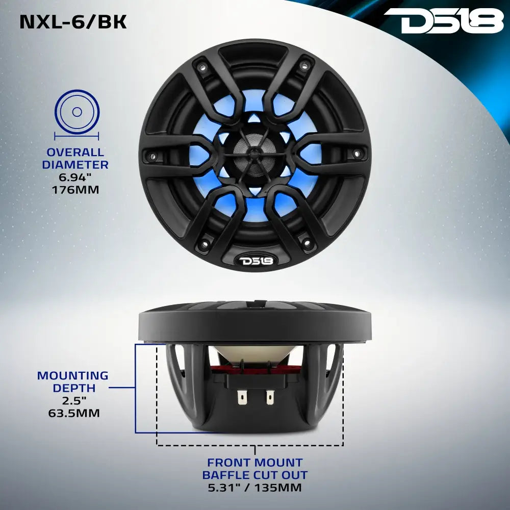 NXL 6.5’’ 2-Way Coaxial Marine Speaker With LED RGB Lights 100 Watts Rms 4-Ohm -Black