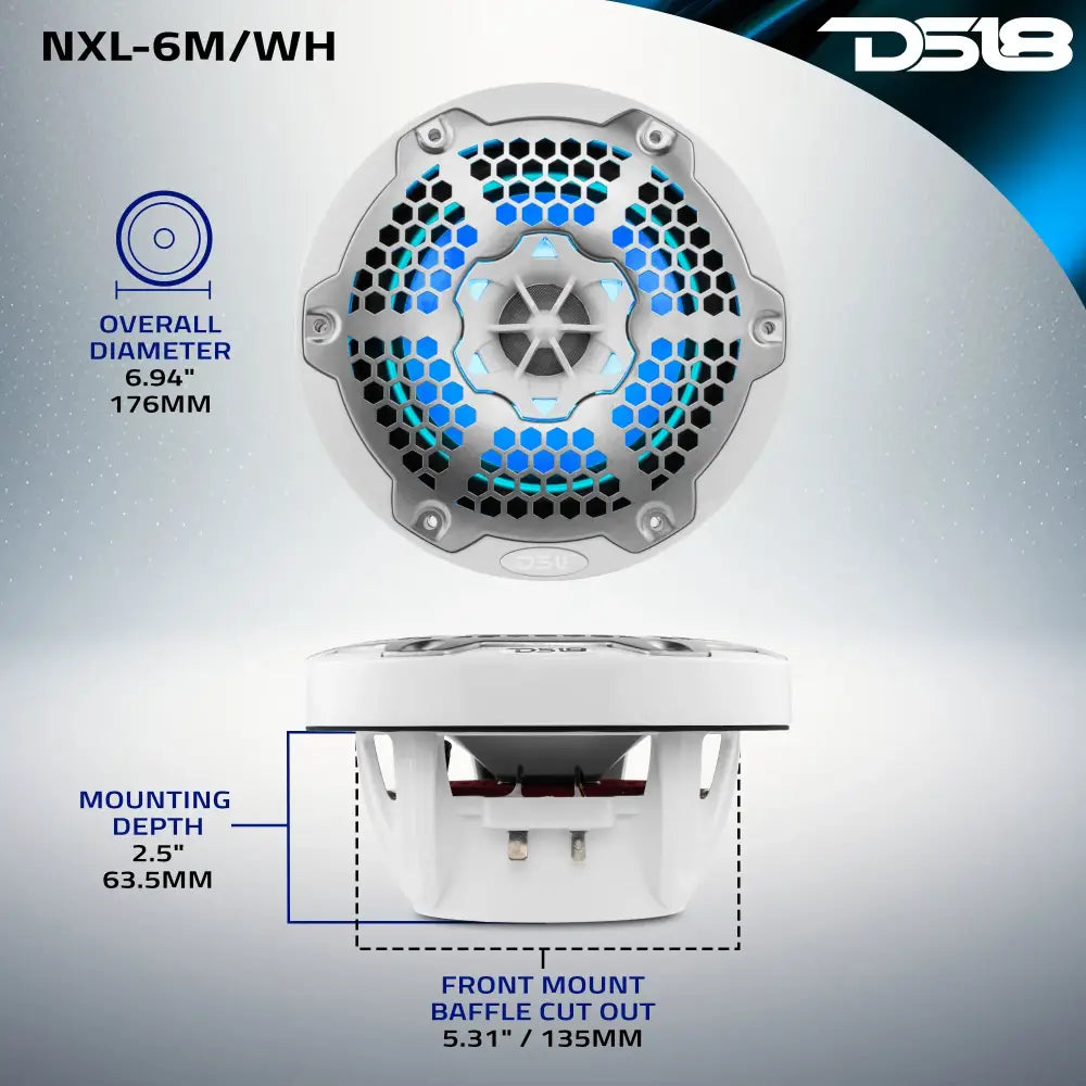 NXL 6.5’’ 2-Way Coaxial Marine Speaker With LED RGB Lights 100 Watts Rms 4-Ohm -White