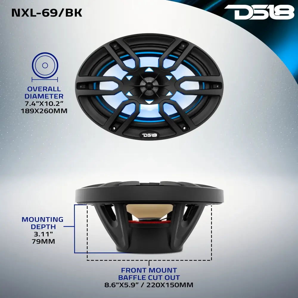 NXL 6x9’’ 2-Way Coaxial Marine Speaker With LED RGB Lights 125 Watts Rms 4-Ohm -Black