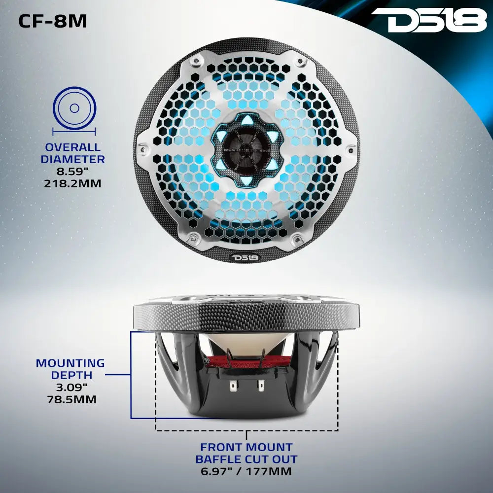 NXL 8’’ 2-Way Coaxial Marine Speaker With LED RGB Lights 125 Watts Rms 4-Ohm - Black Carbon Fiber