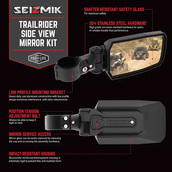 Seizmik TrailRider Side View Mirror - Clamp 1.75 Inch Round Tube - Mirrors