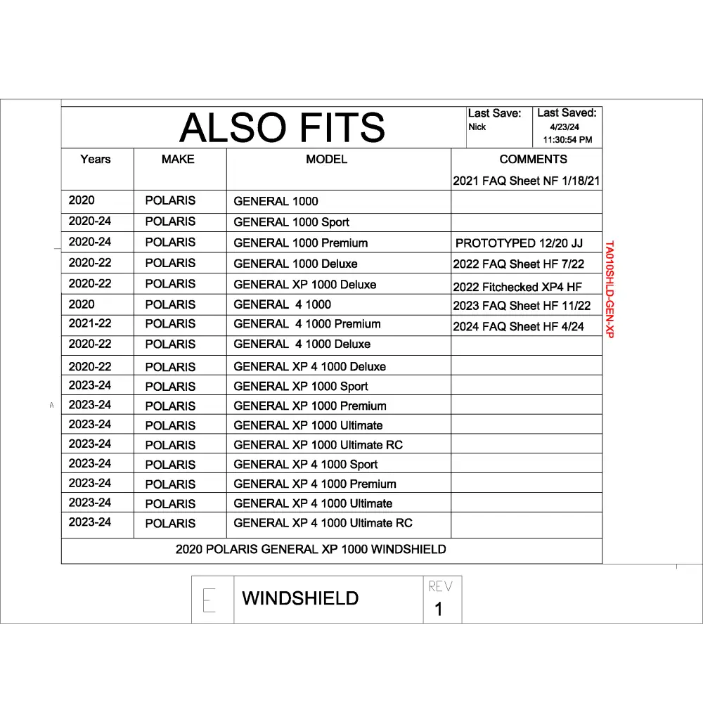 Trail Armor 2020 - 2024 Polaris General 1000 General 4 1000 General XP 1000 and General XP 4 1000 Full Windshield
