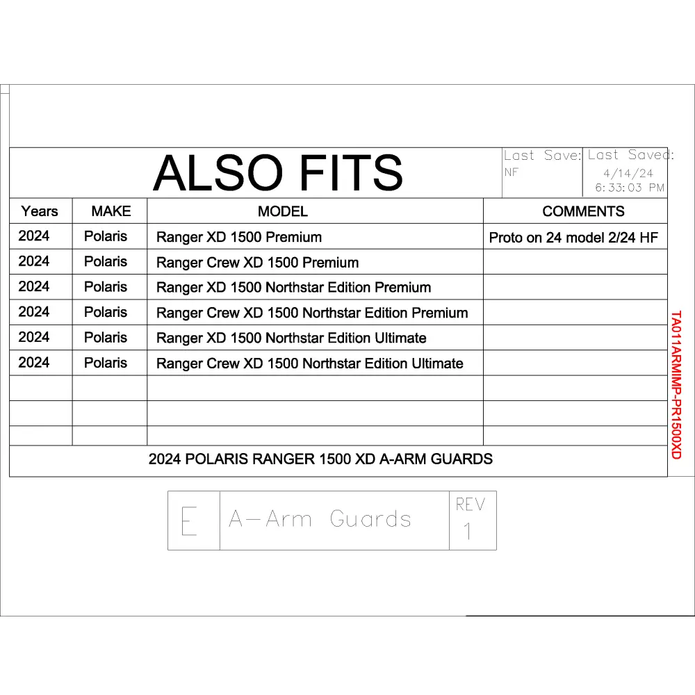Trail Armor 2024 Polaris Ranger 1500 XD 1500 XD Crew (Premium Ultimate and Northstar Edition Premium Northstar Edition