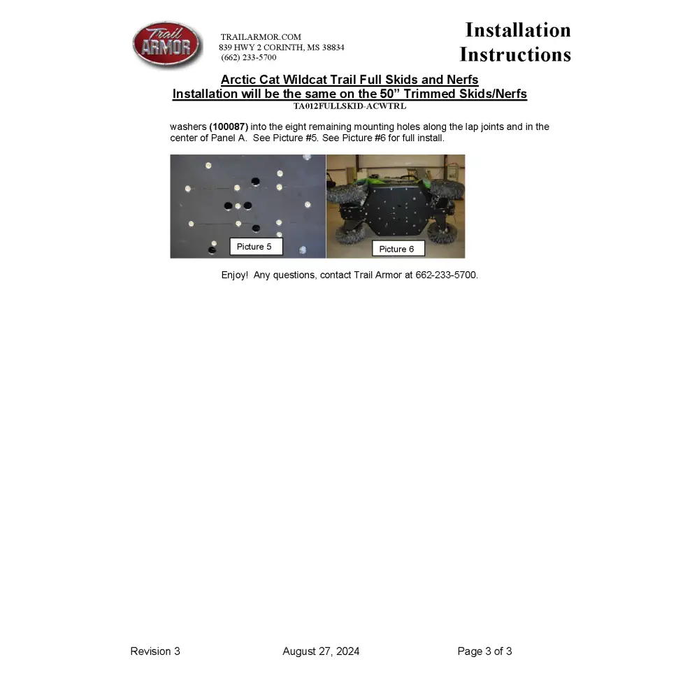 Trail Armor Arctic Cat Wildcat Trail Wildcat Trail XT Wildcat Trail Limited EPS Wildcat Sport Limited EPS Wildcat Sport