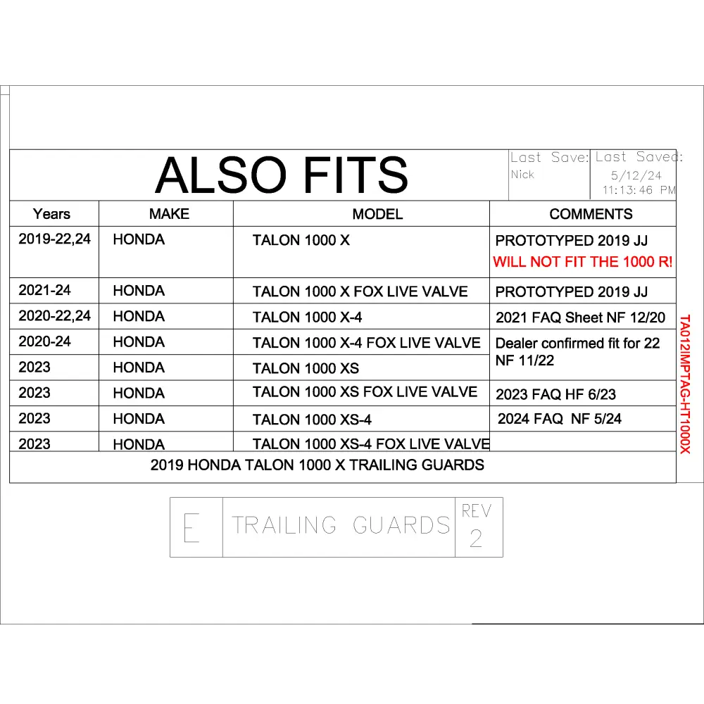 Trail Armor Honda Talon 1000X Talon 1000X Fox Live Valve Talon 1000X-4 Talon 1000 X-4 Fox Live Valve Honda Talon 1000