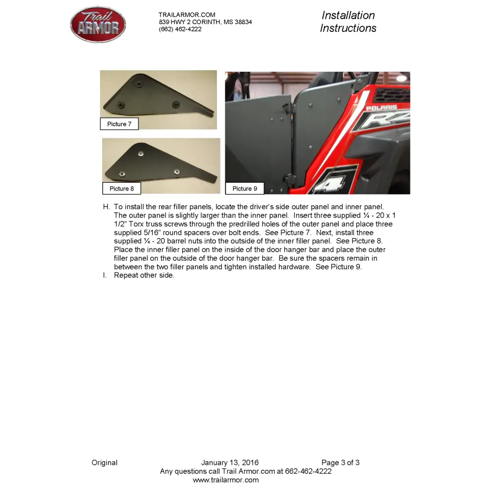 Trail Armor Polaris 2015 - 2020 Polaris RZR 900 RZR 900 EPS TRAIL RZR 900 S RZR 900 S EPS 2015 - 2017 RZR 900 XC