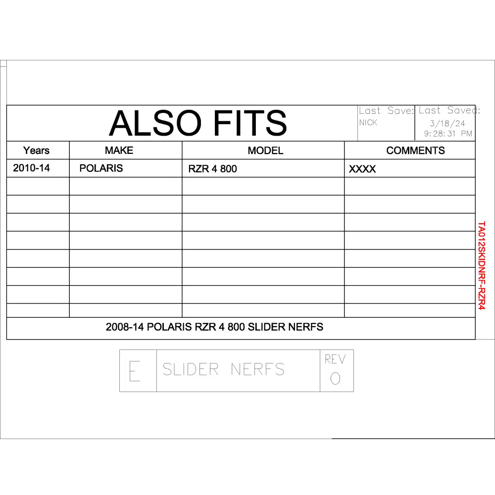 Trail Armor Polaris RZR 4 800 Skid Slider Nerfs 2008 - 2014 - Skid Plates