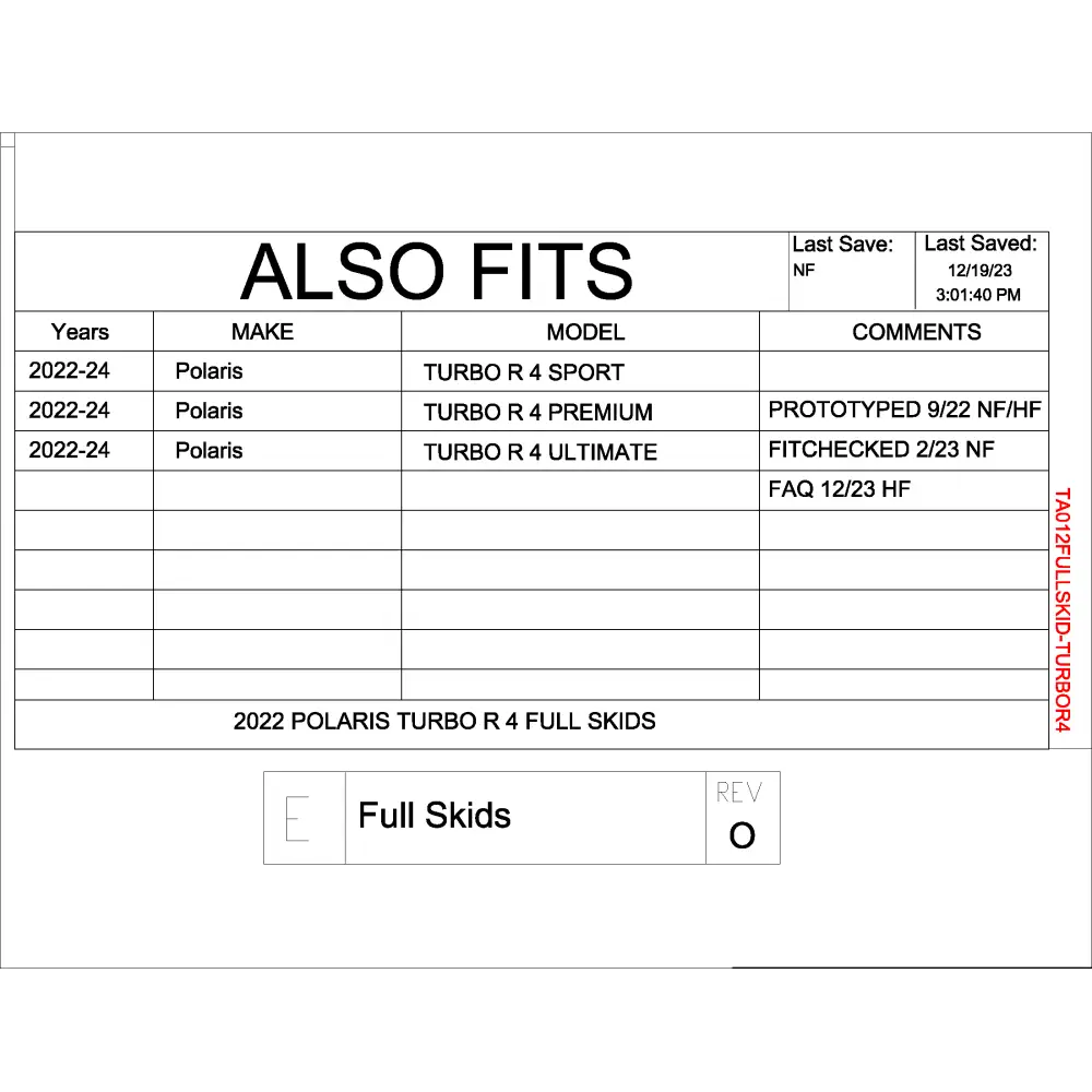 Trail Armor Polaris Turbo R 4 Full Skids with Standard or Trimmed Sliders - Skid Plates