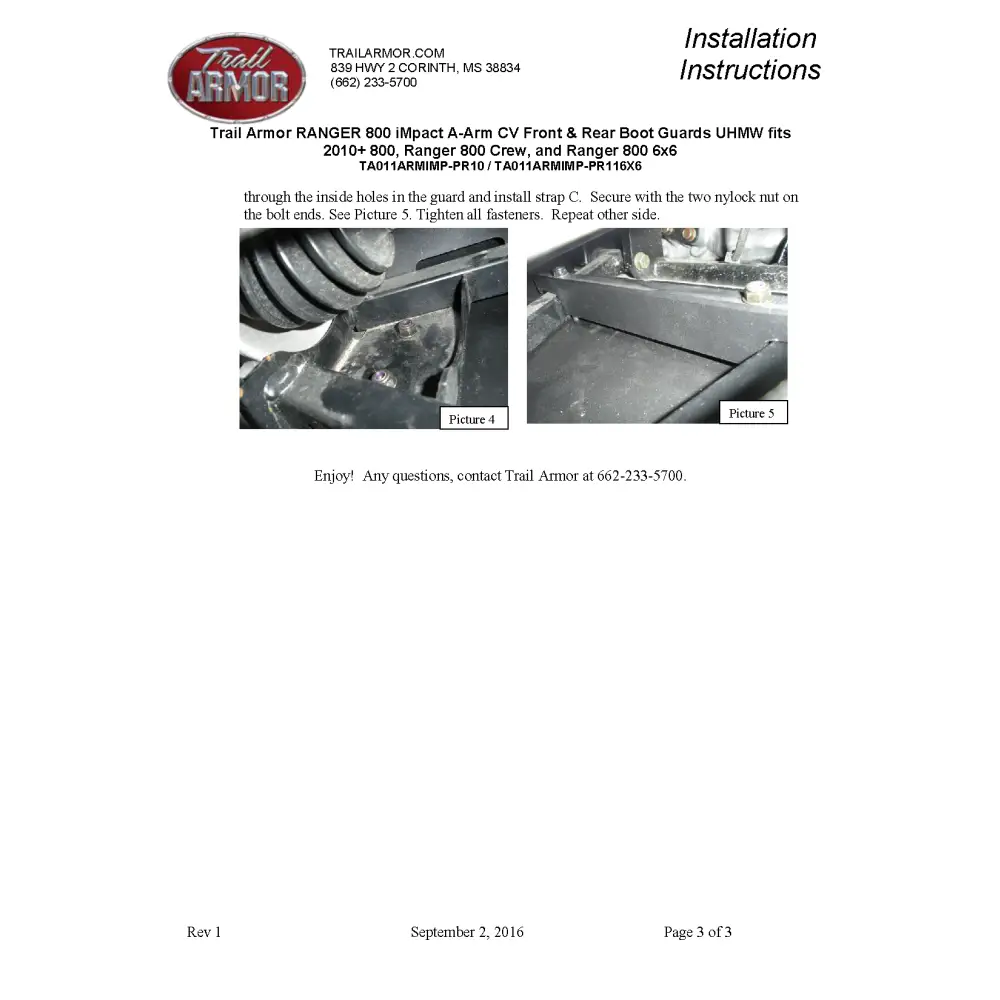 Trail Armor Ranger 800 6x6 iMpact A-Arm CV Front & Rear Boot Guards 2010- 2017 - A-Arm Guards