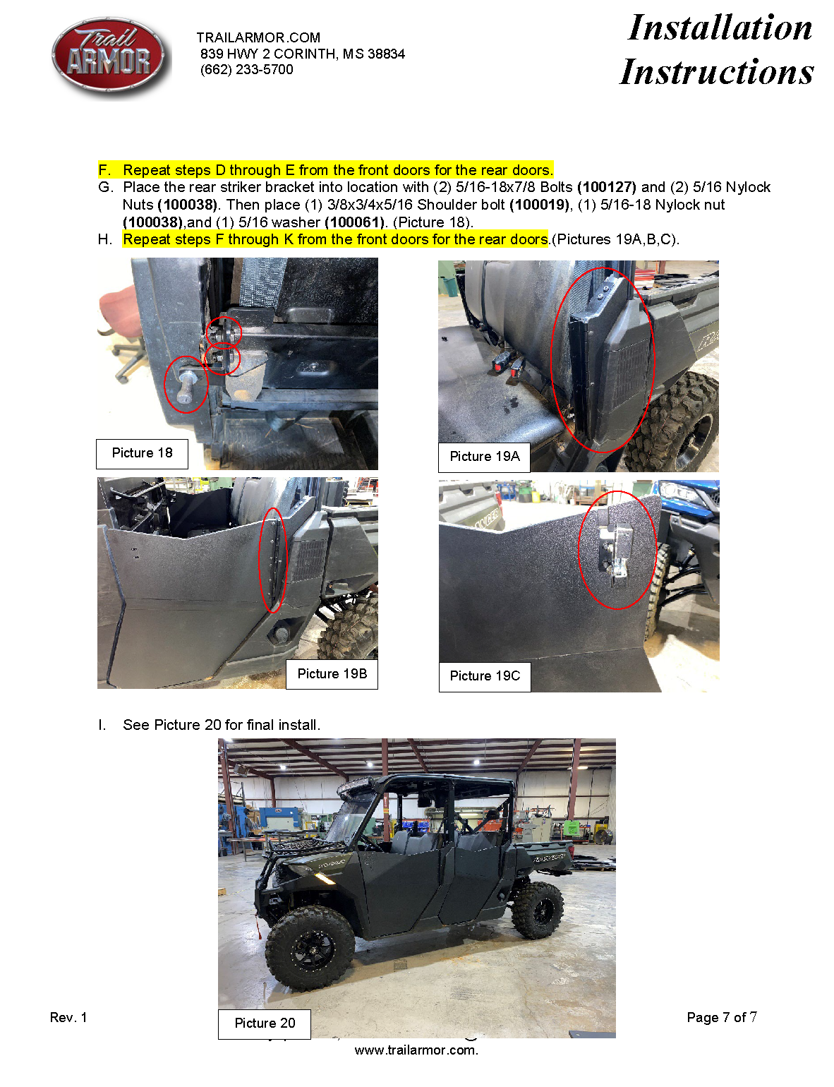 Trail Armor Ranger Crew and Ranger XP Crew 1000 Half Doors 2021 - 2024 - Doors