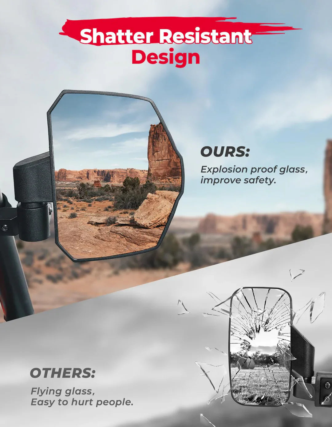 UTV Large View Side Mirrors For RZR /Turbo Pioneer/Talon /Kawasaki