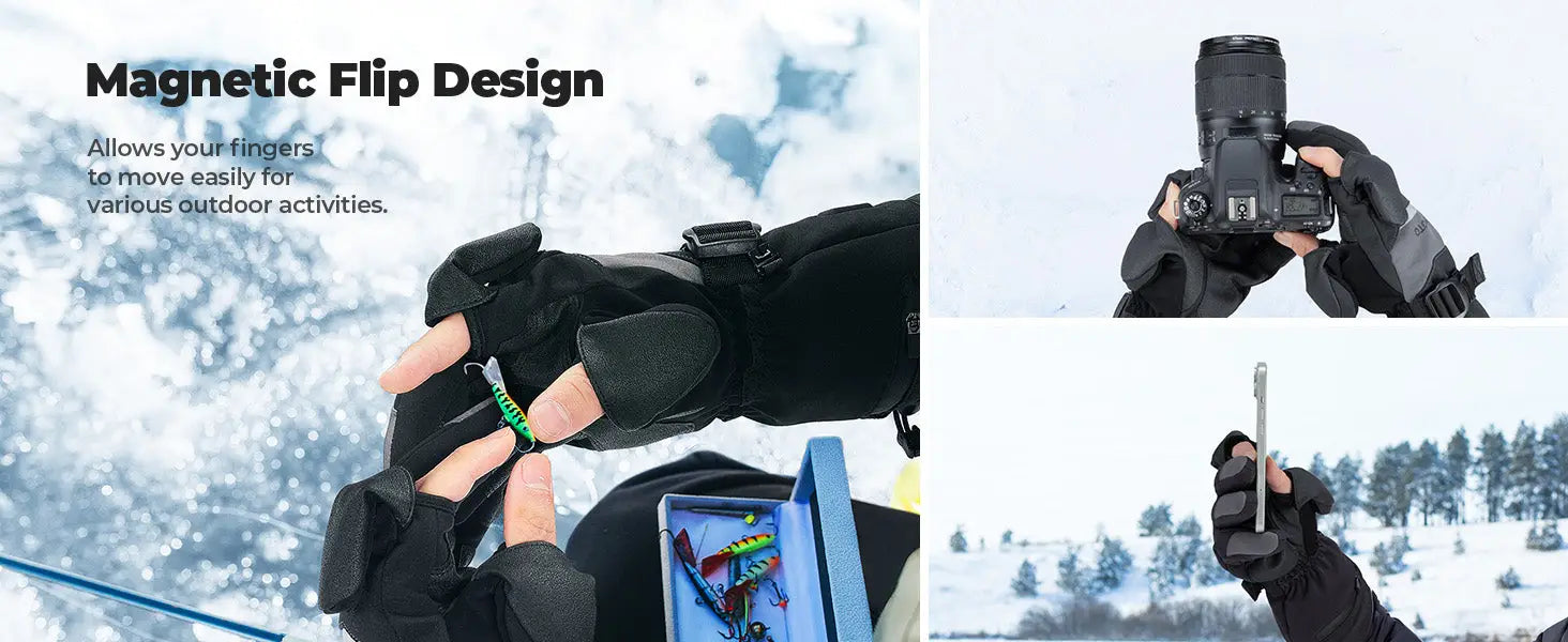 Heated Gloves, Winter Heated Gloves with Magnetic Flap