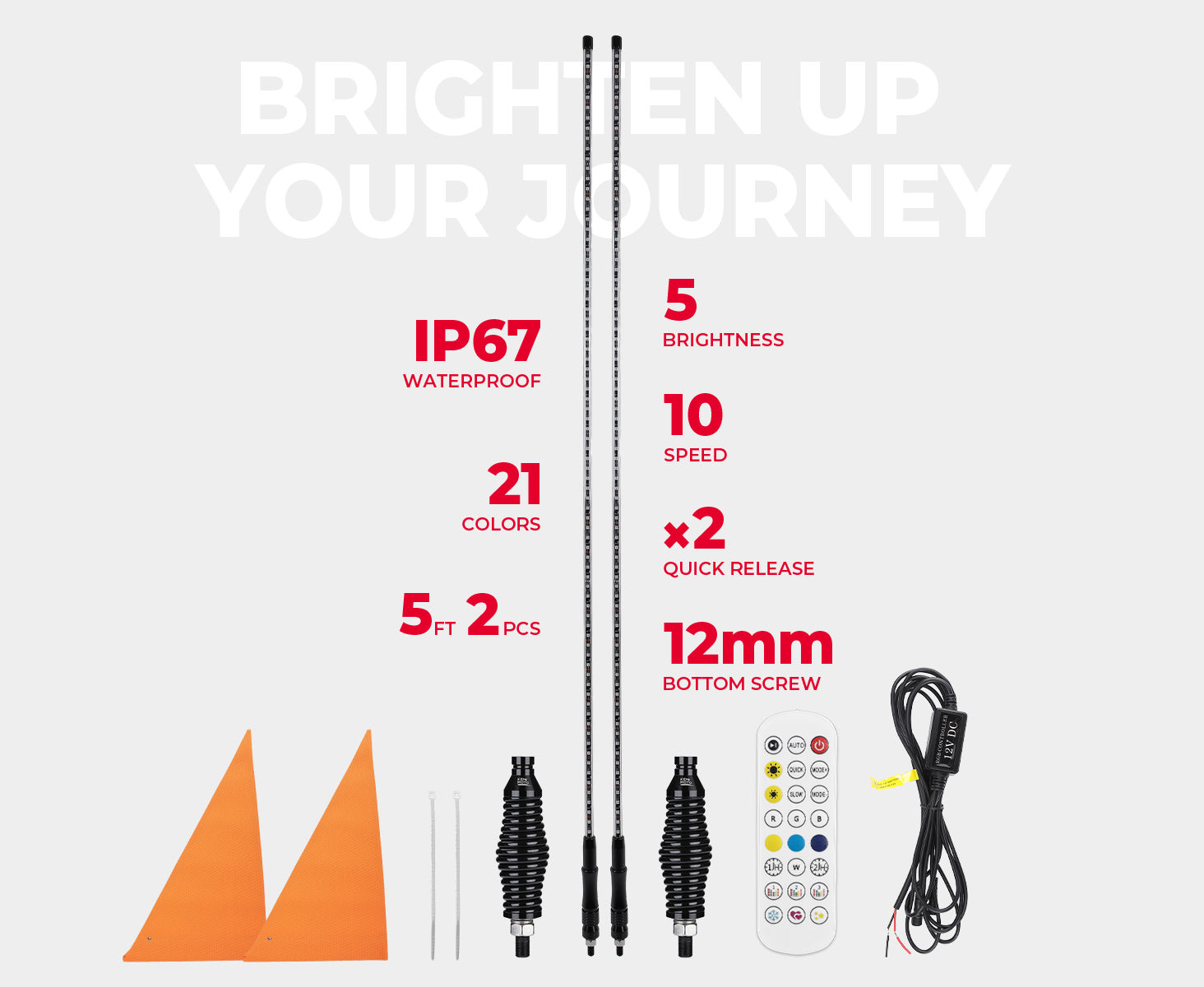 2PCS 5FT UTV Whip Lights with Spring Bases