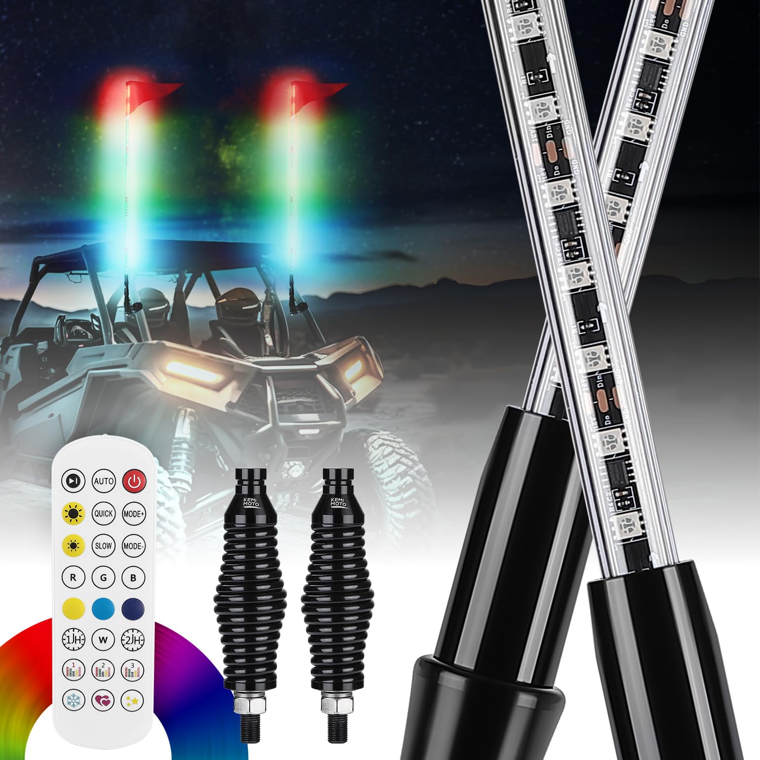 2PCS 5FT UTV Whip Lights with Spring Bases