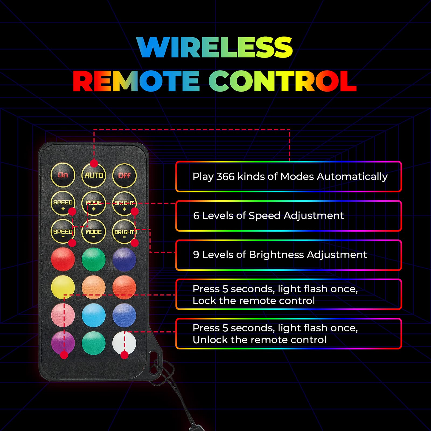 4FT Spiral Whip Light with RF Remote Control 366 colors 2 pcs