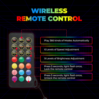 4FT Spiral Whip Light with RF Remote Control 366 colors 2 pcs