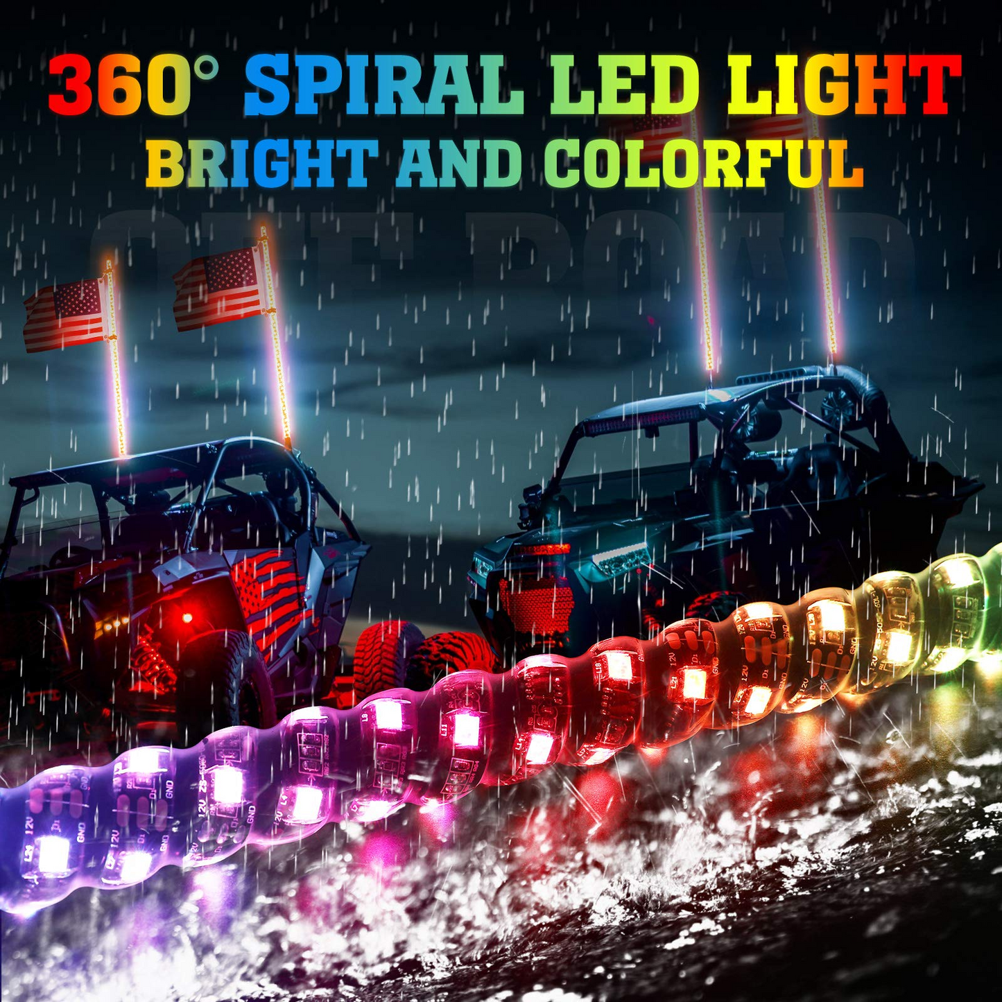 4FT Spiral Whip Light with RF Remote Control 366 colors 2 pcs