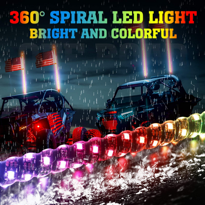 4FT Spiral Whip Light with RF Remote Control 366 colors 2 pcs