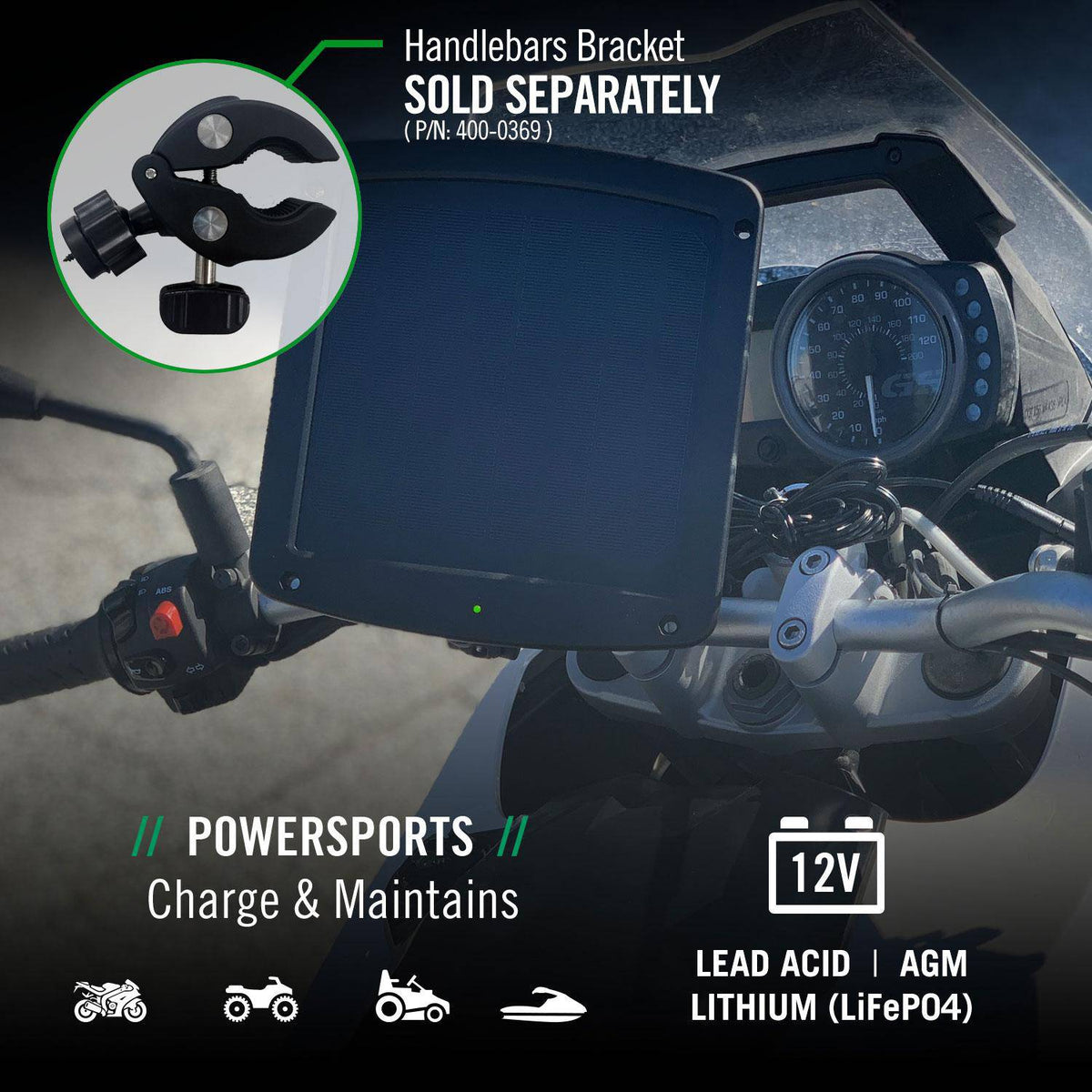 5 Watt Solar 12V Battery Charger with Windshield Mount - Battery