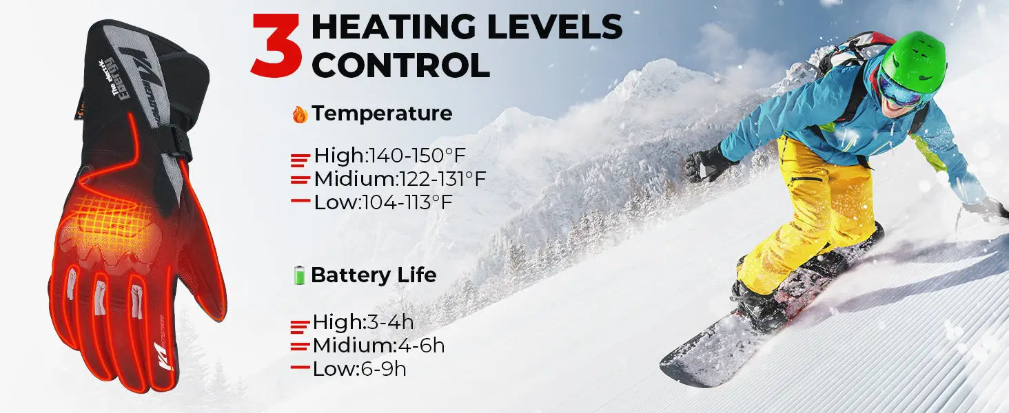 Heated Motorcycle Gloves Waterproof Touchscreen 7.4V 2500mAh