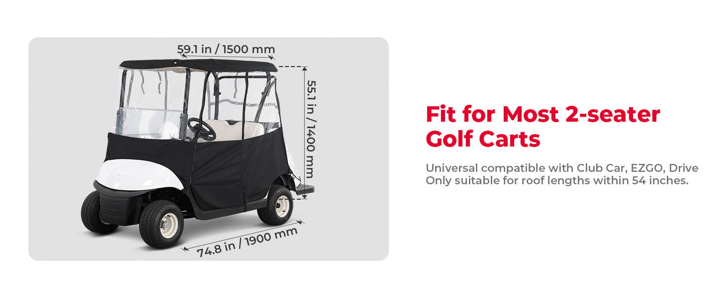 kemimoto 600D Golf Cart Enclosure 2 Passenger, Golf Cart Rain Cover Waterproof,