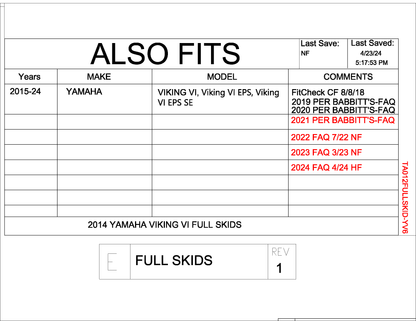 Trail Armor Yamaha Viking VI, Viking VI EPS, Viking VI EPS SE Full Skids with Integrated Sliders 2014 - 2024