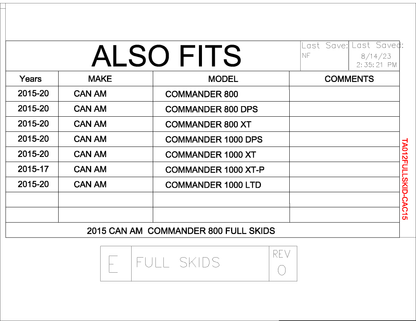 Trail Armor Can Am Commander 800, 800 DPS, 800 XT, 1000, 1000 DPS, 1000 X, 1000 XT, 1000 XT-P, 1000 Limited Full Skids with Integrated Slider Nerfs 2015-2020