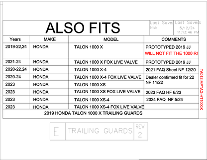 Trail Armor Honda Talon 1000X, Talon 1000X Fox Live Valve, Talon 1000X-4, Talon 1000 X-4 Fox Live Valve, Honda Talon 1000 XS, Talon 1000 XS Fox Live Valve, Talon 1000 XS-4 and Talon 1000 XS-4 Fox Live Valve