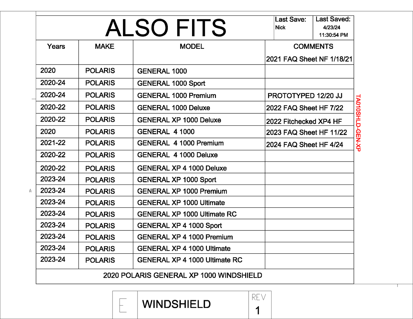 Trail Armor 2020 - 2024 Polaris General 1000, General 4 1000, General XP 1000 and General XP 4 1000 Full Windshield