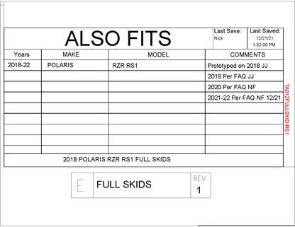 Trail Armor Polaris RZR RS1 Full Skids 2018 - 2022