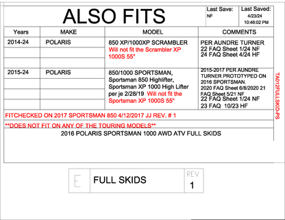 Trail Armor Sportsman 850/850 SP/1000 XP, Scrambler 850/1000 XP, Sportsman 850 Highlifter, Sportsman XP 1000 High Lifter Full Skid