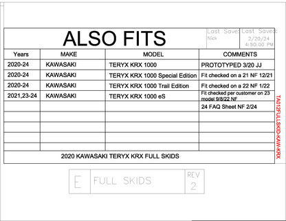 Trail Armor 2020 - 2024 Kawasaki KRX 1000, KRX 1000 Special Edition, KRX 1000 Trail Edition and KRX 1000 eS Full Skids with Integrated Side Skid Plates