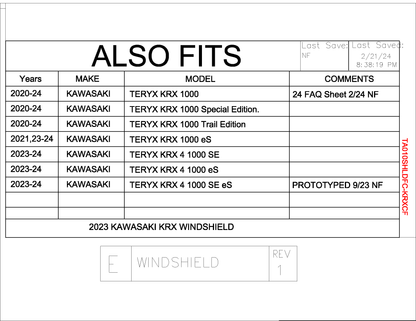 Trail Armor Kawasaki KRX 1000, KRX 1000 SE, KRX 1000 Trail, KRX 1000 eS, KRX 4 1000 SE, KRX 4 1000 eS and KRX 4 1000 eS SE CoolFlo Windshield 2020 - 2024