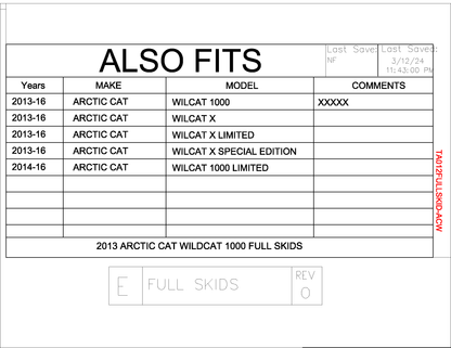 Trail Armor Arctic Cat Wildcat 1000, Wildcat X, Wildcat X Limited, Wildcat 1000 Limited Full Skids with Slider Nerfs 2013 - 2018