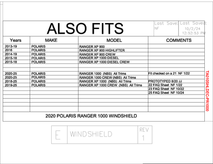 Trail Armor 2013 - 2025 Polaris Ranger XP 570 (FULLSIZE), Ranger XP 900, XP 900 Crew, XP 1000, XP 1000 Crew, XP 1000 Diesel, XP 1000 Diesel Crew and Ranger 1000, 1000 Crew Full Windshield