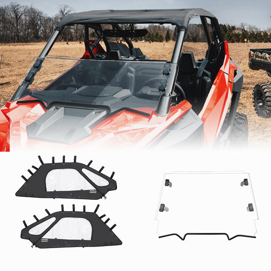 Soft Upper Doors with Zippers & Scratch Resistant Full Windshield for Polaris RZR