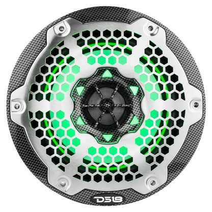 NXL 6.5" 2-Way Coaxial Marine Speaker With LED RGB Lights 100 Watts Rms 4-Ohm -Black Carbon Fiber