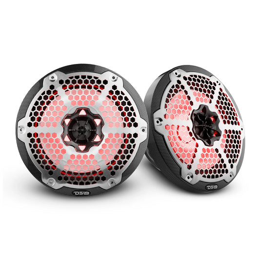 NXL 8" 2-Way Coaxial Marine Speaker With LED RGB Lights 125 Watts Rms 4-Ohm - Black Carbon Fiber