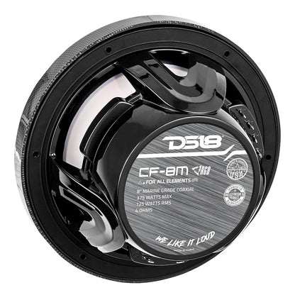 NXL 8" 2-Way Coaxial Marine Speaker With LED RGB Lights 125 Watts Rms 4-Ohm - Black Carbon Fiber