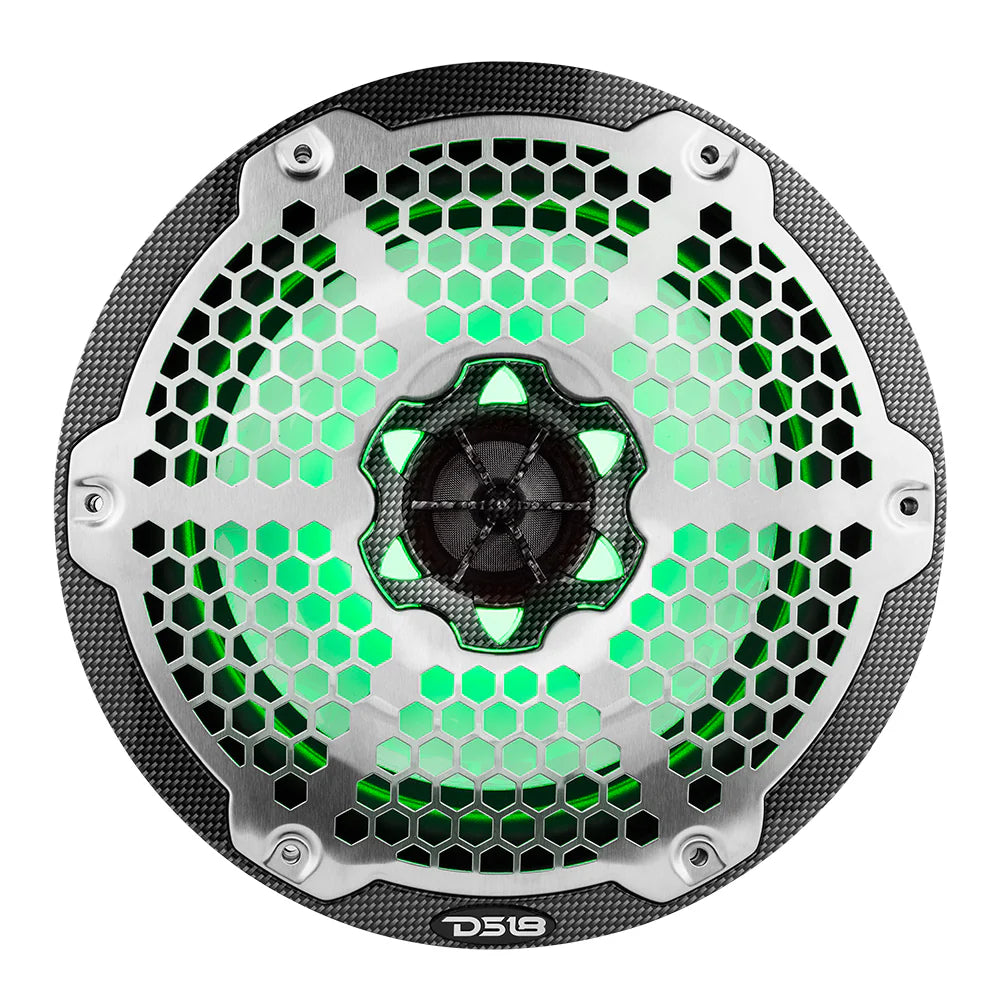 NXL 8" 2-Way Coaxial Marine Speaker With LED RGB Lights 125 Watts Rms 4-Ohm - Black Carbon Fiber