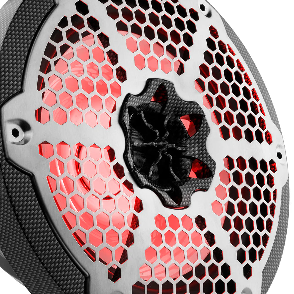 NXL 8" 2-Way Coaxial Marine Speaker With LED RGB Lights 125 Watts Rms 4-Ohm - Black Carbon Fiber