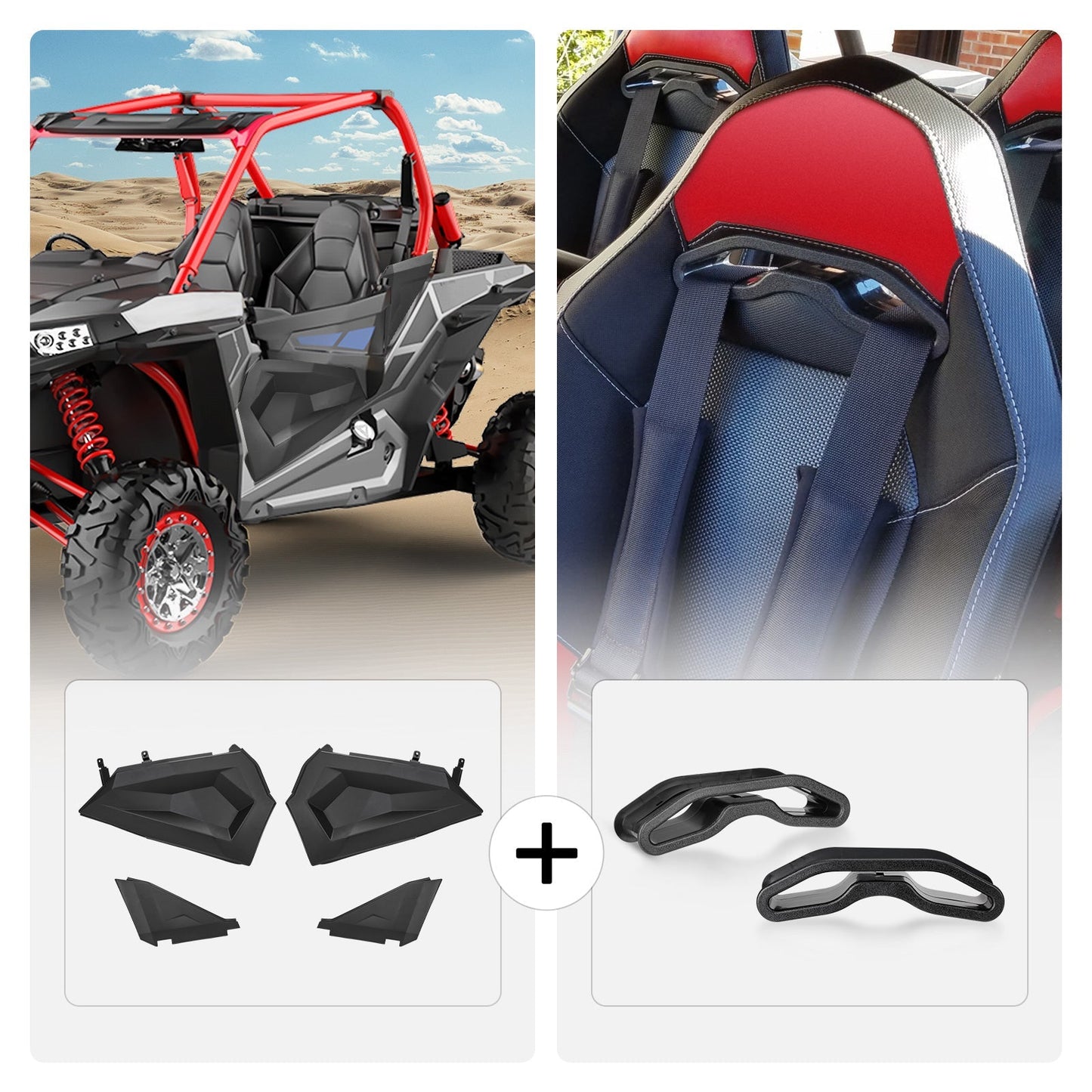 Lower Half Door Inserts Panels & Harness Pass-through Bezel for Polaris RZR