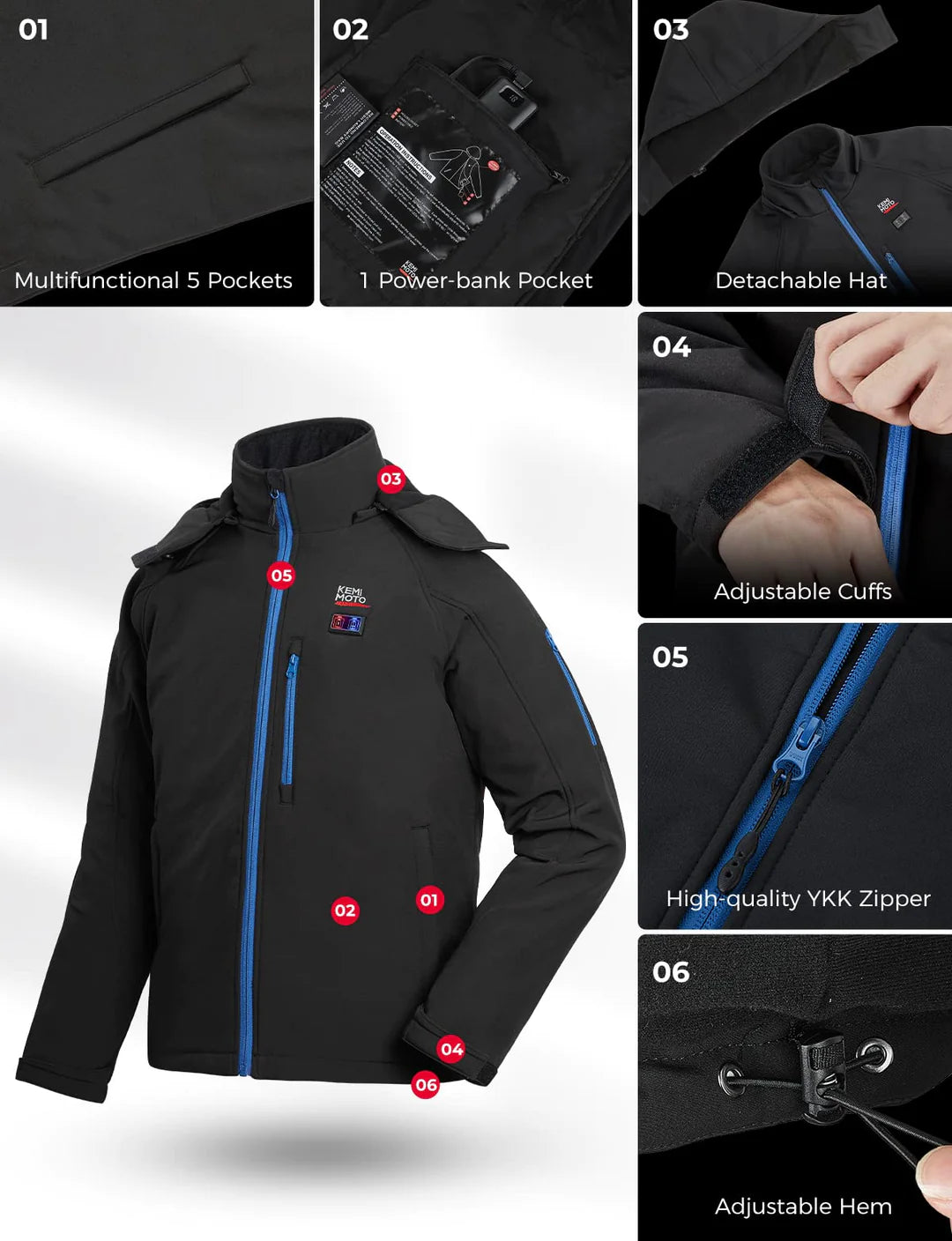 Men's Classic Heated Jacket With Detachable Hood