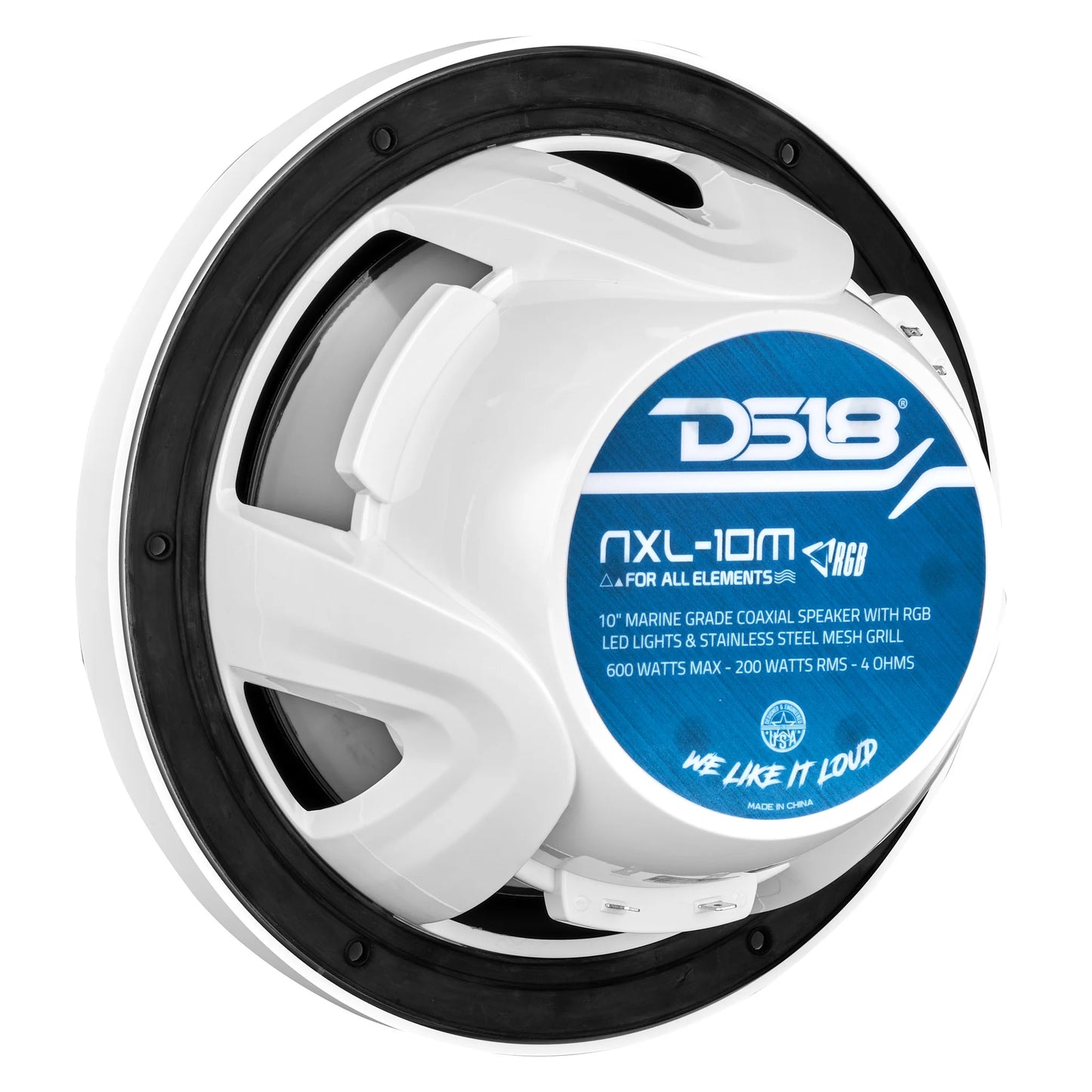 NXL 10" 2-Way Coaxial Marine Speaker With LED RGB Lights 200 Watts Rms 4-Ohm -White