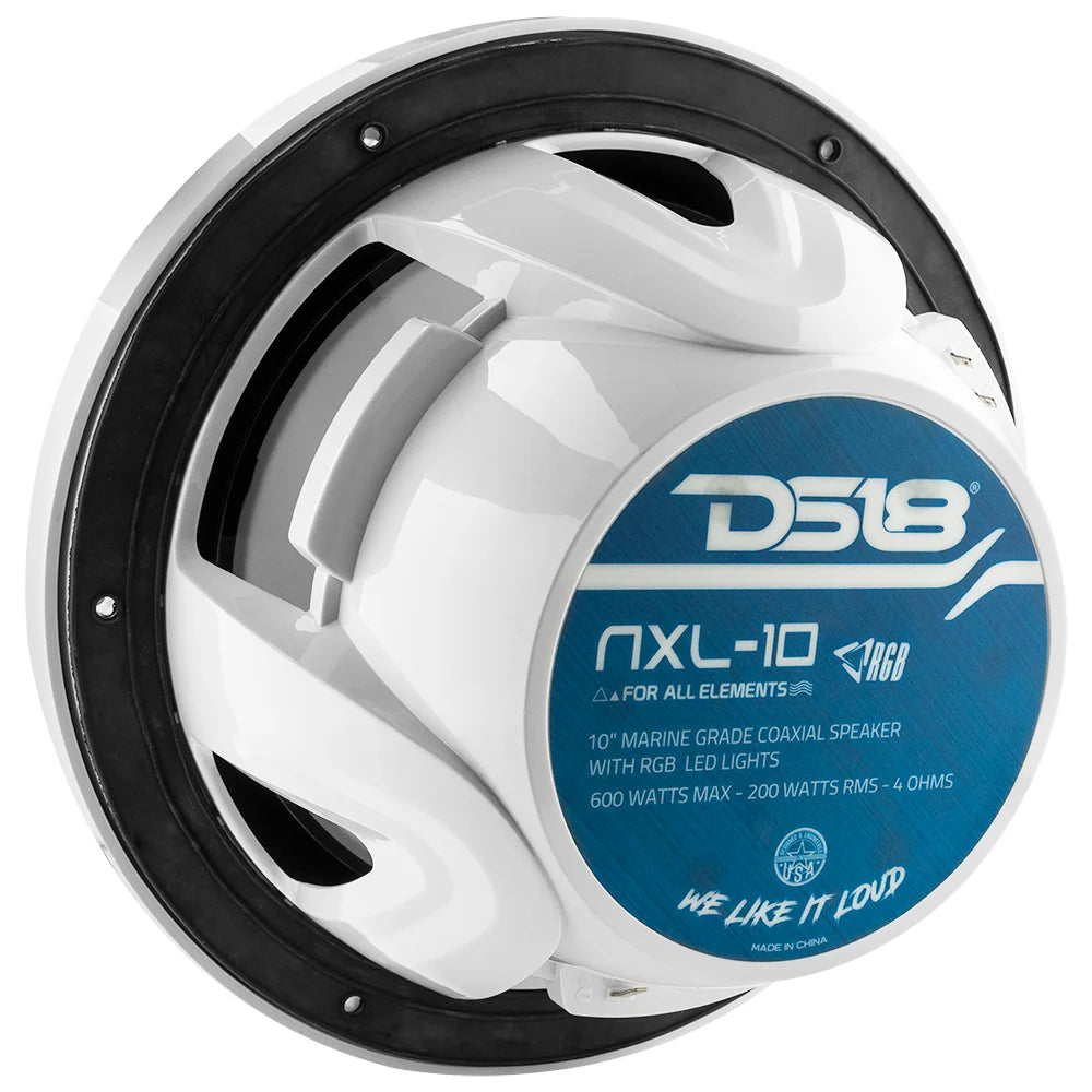 NXL 10" 2-Way Coaxial Marine Speaker With LED RGB Lights 200 Watts Rms 4-Ohm -White