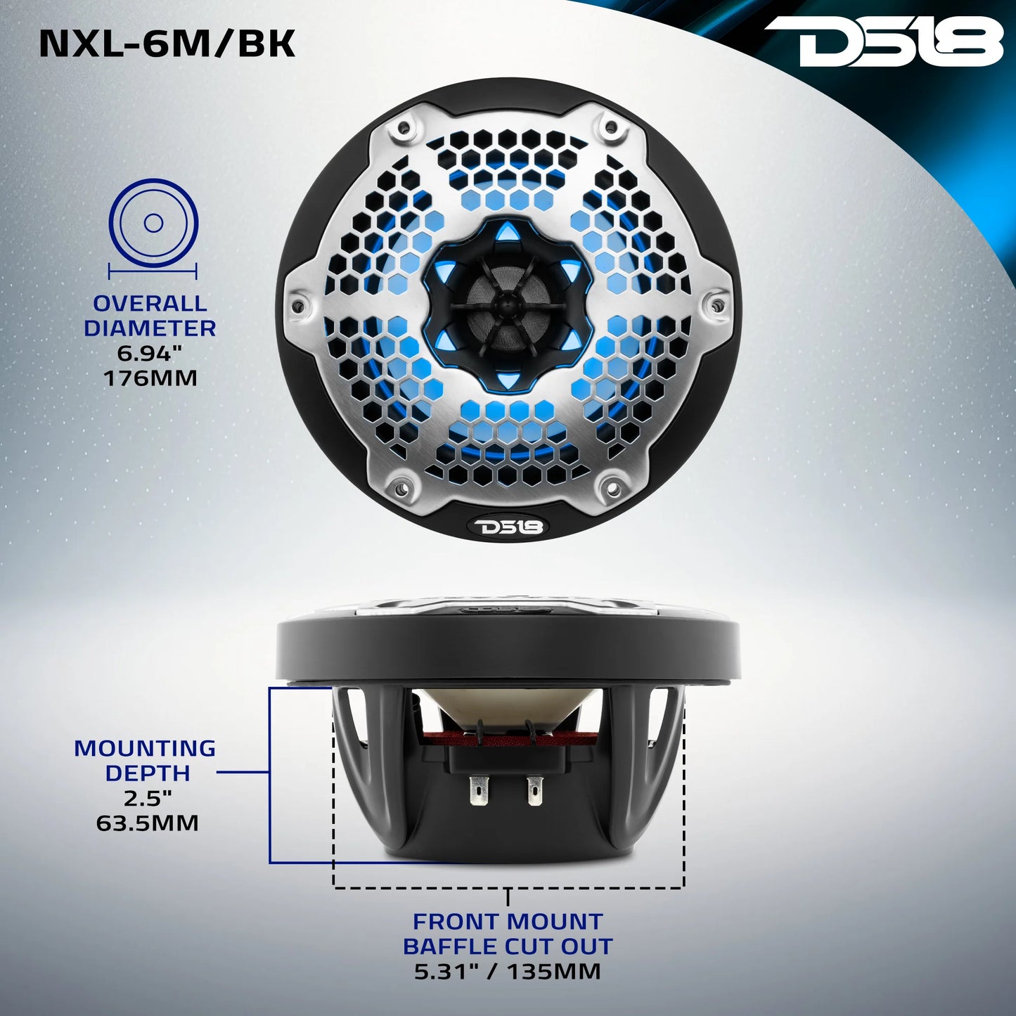 NXL 6.5" 2-Way Coaxial Marine Speaker With LED RGB Lights 100 Watts Rms 4-Ohm -Black